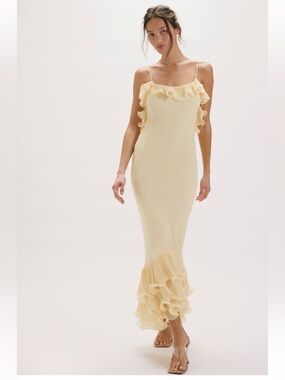 Ruffled Spaghetti-Strap Maxi Dress in Light Yellow